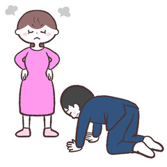 怒る女性と土下座する男性のイラスト