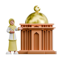 Muslim 3D Character Illustration Set Featuring Islamic Activities Eid Celebration Ramadan Prayer Cultural Holiday Tradition and Family Moments 