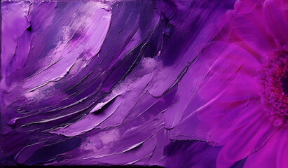Purple background with paint texture and flower. Space for design.