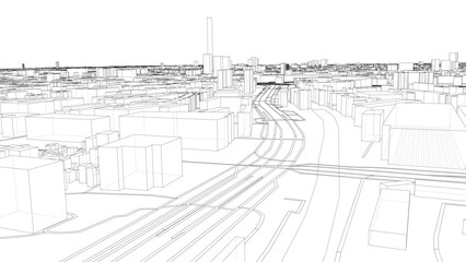Urban Wireframe Cityscape