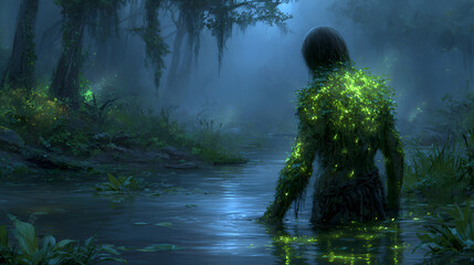 Green Mist Creature, Mystical Green Fog, Spooky Creature in Fog