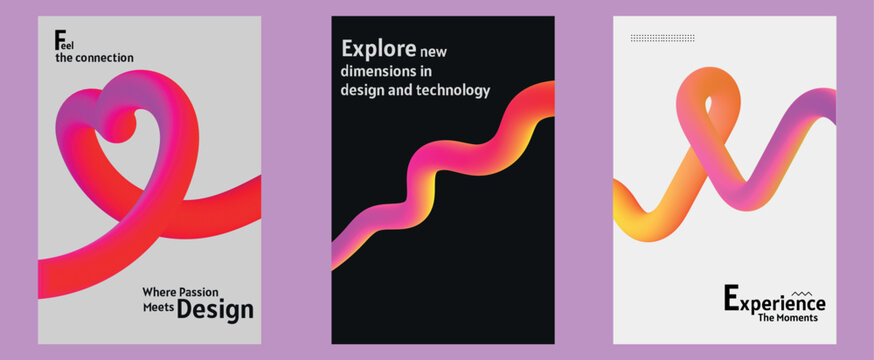 Abstract 3d Liquid Shapes with Vibrant Colors and Minimalist Gradient Design and Experimental Typography set