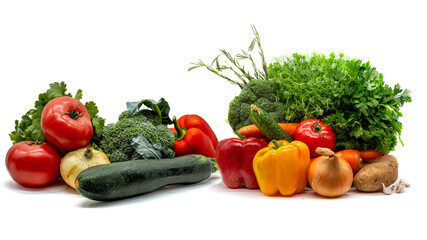 Fresh vegetables isolated on white background with copy space