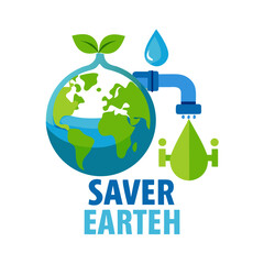 Protecting our planet with water conservation and sustainable living concepts isolated on white background