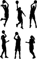 Fototapeta premium Vector silhouettes of female basketball players. Basketball female silhouettes. EPS version.