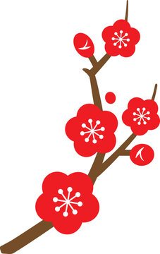 梅の花と枝のシンプルでかわいいベクターイラスト