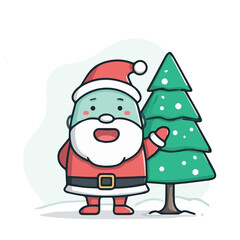 Cute Christmas mascot illustration with santa and christmas tree