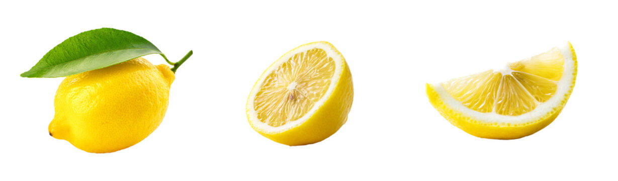 Zitronen Set isoliert auf wei&szlig;em Hintergrund &ndash; frische gelbe Fr&uuml;chte, Freisteller, transparent