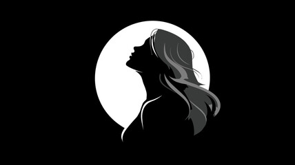 Elegant female silhouette looking up towards a radiant white circle on black, symbolizing hope, freedom, peace, and spirituality