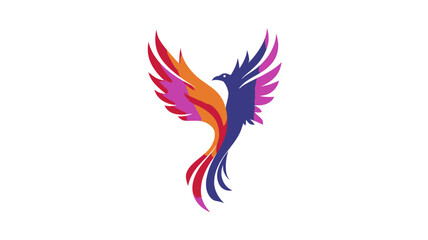 Obraz premium Colorful abstract phoenix bird logo icon illustration. Stylized mythical creature rising with vibrant wings, representing rebirth, strength, and transformation.