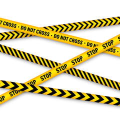 Barricade construction tape. Colorful police warning line, brightly colored danger or hazard stripe, ribbon. Restricted area, zone. Attention symbol. Vector illustration