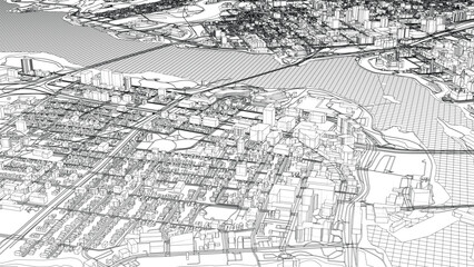 Intricate Cityscape Wireframe