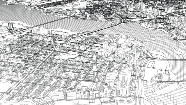 Intricate Cityscape Wireframe