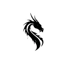 Fototapeta premium Majestic black dragon head silhouette illustration on white background, fantasy mythical creature graphic, tribal style design element