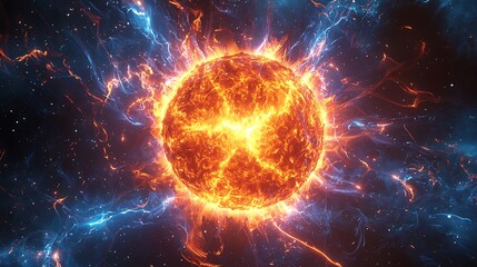 Fototapeta premium Hot plasma ball radiating extreme solar heat high resolution picture