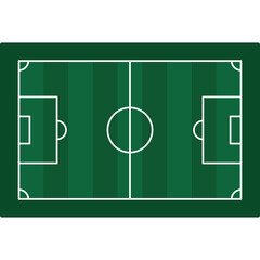 A Detailed Top-Down View of a Green Soccer Field With White Lines Marking Boundaries Goals and Center Circle On a Transparent Background
