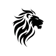Fototapeta premium Majestic stylized lion head profile vector illustration with flowing, flame-like mane, symbolizing power, strength, and leadership.