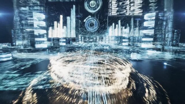 This video portrays the complex flow of digital information and big data streams, illustrating concepts of network connectivity, data analysis, and advanced technological infrastructure. 67242238 1