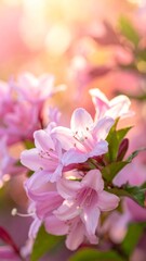 Obraz premium Pink apple and cherry blossom flowers on a tree branch in spring, showcasing nature's beauty