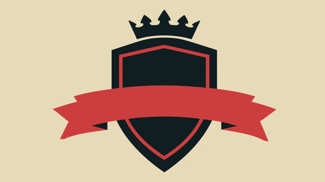 Blank Vintage Emblem with Royal Crown and Red Ribbon Banner Vector Graphic Template – Classic Shield Insignia Design - Powered by Adobe