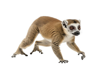 Obraz premium Captive brown lemur (eulemur fulvus) walking, wildlife mammal photography, primate, madagascar native, animal stock photo, isolated on transparent background