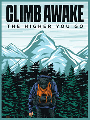 
Posters featuring various outdoor themes such as lakes and mountain exploration are on display.