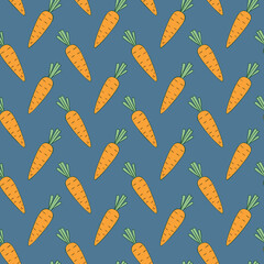 Dark blue seamless pattern with simple orange carrot design