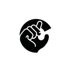 Obraz premium Black hand snapping fingers icon in a circular design. Minimalist graphic symbol representing quick action, gesture, sound, or idea.