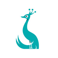 Elegant stylized teal peacock vector illustration, minimalist design for decorative art, branding, or graphic elements.