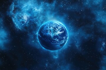 Fototapeta premium A stunning view of Earth surrounded by a cosmic backdrop, showcasing vibrant blues and starry depths of space.