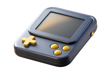 Retro handheld gaming console illustration, vintage portable game system graphic, old school gadget clipart, isolated on transparent background