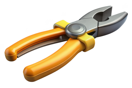 Illustration of orange and silver pliers, hand tool, cutting tool, wire cutters, repair tool, hardware isolated on transparent background - Powered by Adobe