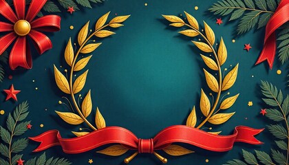 laurel wreath with gold ribbon