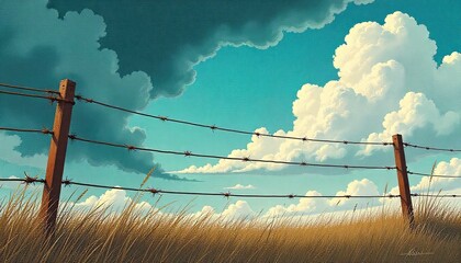 barbed wire fence and clouds