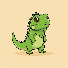 Cute cartoon iguana standing with a friendly, happy expression. Adorable reptile character illustration perfect for kids books, posters, stickers, nursery decor, and educational materials.