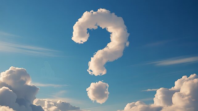 A large question mark formed by clouds in a blue sky - Powered by Adobe