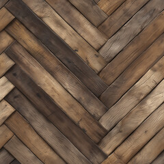 Seamless PBR Texture of Aged Oak Herringbone Parquet Flooring: Vintage Wood Planks Background