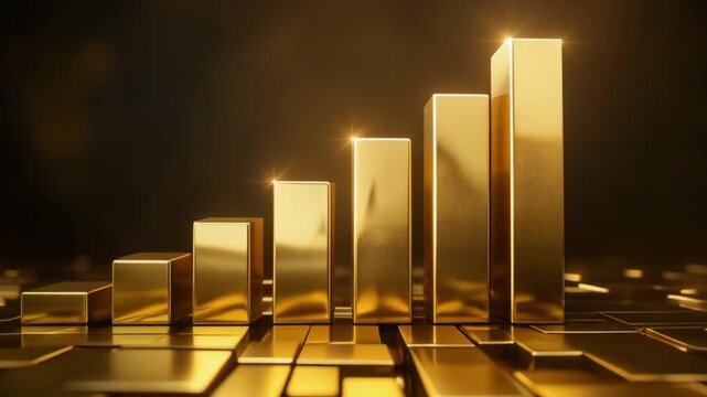 Premium elegant gold bar chart rising upward showing luxury wealth growth