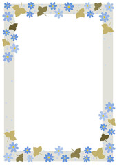 Decorative A4 frame with Blossoms of Hepatica and leaves seamless pattern. Perfect as a photo frame, for scrapbooking, postcards, posters, invitation cards.