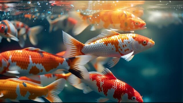 Colorful koi fish swimming underwater decorative aquatic animals