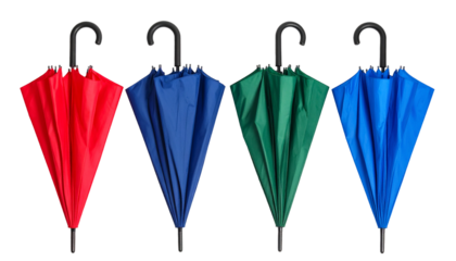 Umbrella Dark Colors in a Row, Top View, Isolated on Transparent Background