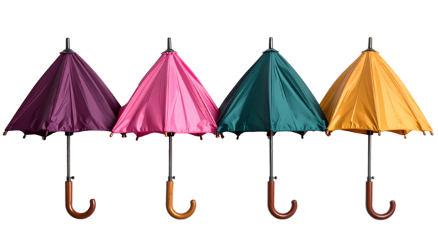 Umbrella Colorful in a Row, Top View, Isolated on Transparent Background