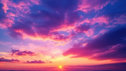 Obraz premium A stunning sunset with vibrant pink and purple hues illuminating the sky, creating a tranquil and picturesque view.