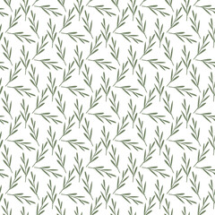 Seamless floral pattern of rosemary with green branches and leaves. The flat, colorful plant design is perfect for fabrics, packaging, spas, wellness centers, or natural product branding.