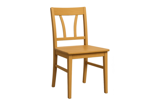 Light wooden chair with simple backrest, four straight legs, and curved decorative slat design