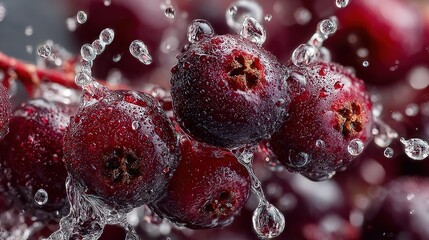 Fresh elderberry splashing water with high-speed photography effect crystal-clear drops vibrant purple tones isolated on pure white background