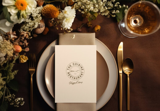Elegant Dining Table Setting Card Mockup Psd