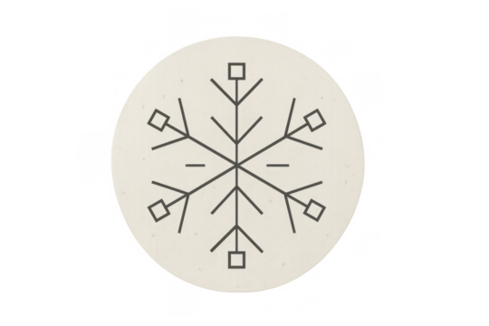 Snowflake icon on round tag representing winter, cold weather, and seasonal holidays on transparent background