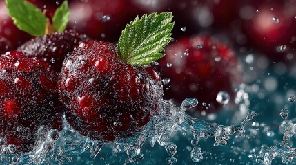 Juicy elderberry splashing water dynamic motion high clarity clean background commercial photo aesthetics refreshing summer beverage concept