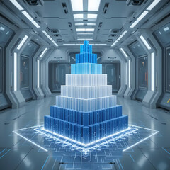 Futuristic Data Pyramid in a Sci-Fi Server Room